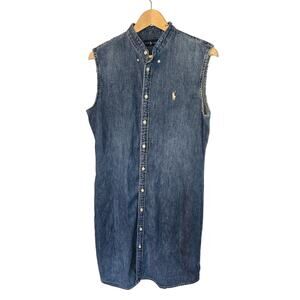 Ralph Lauren Blue Denim Chambray Button Down Dress Size Large Classic Preppy